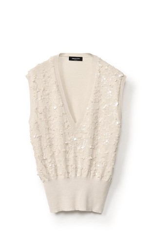 Wool-blend knitted vest with sequin embroidered front