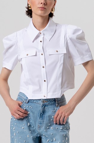 Cropped srajca s kratkimi rokavi iz poplina