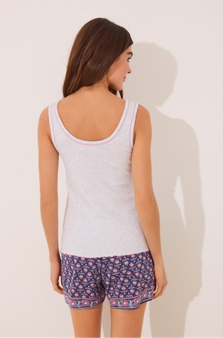 WOMEN'SECRET Pižama brez rokavov iz bombažne mešanice Večbarvna - Light Grey/Purple 2
