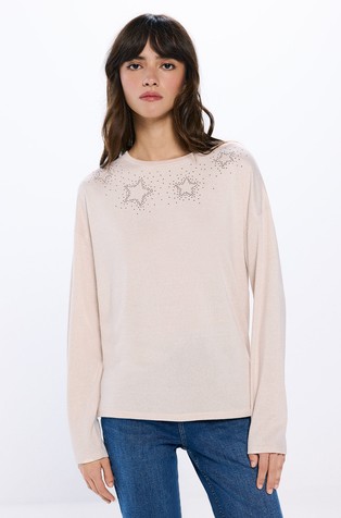 Long sleeve T-shirt with crystal studs