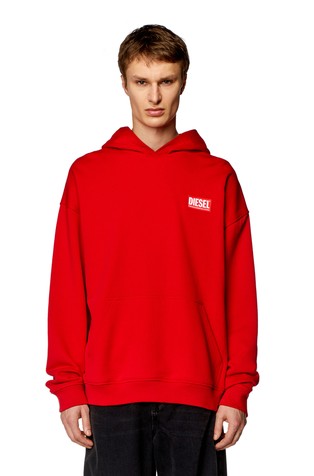 Oversized pulover s kapuco in logo našitkom