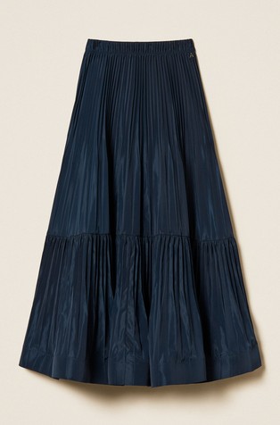 Long pleated taffeta skirt