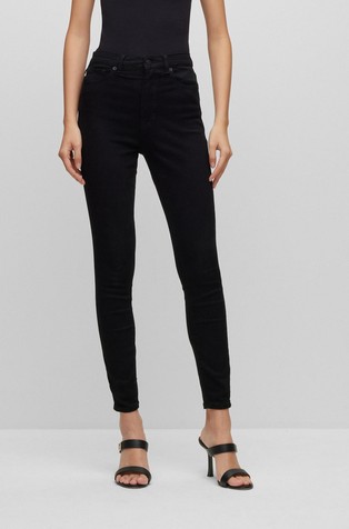 High-waisted cropped jeans in power-stretch denim