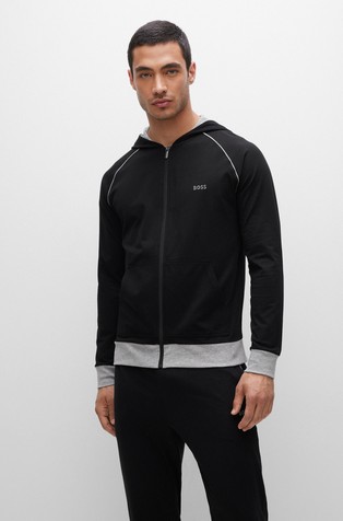 Contrast hood jacket with logo and piping