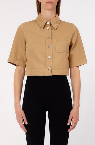 Short cotton-blend short-sleeved shirt