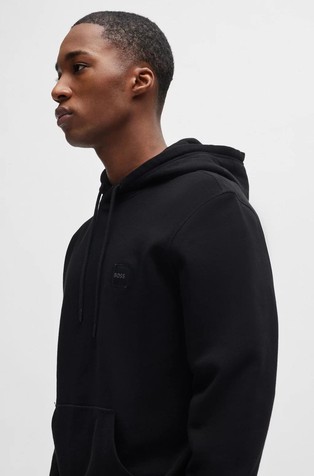 HUGO BOSS Bombažen pulover s kapuco in logo našitkom Črna - Black 4