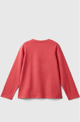 BENETTON Bombažna majica z dolgimi rokavi in potiskom Rdeča - Mauve 2