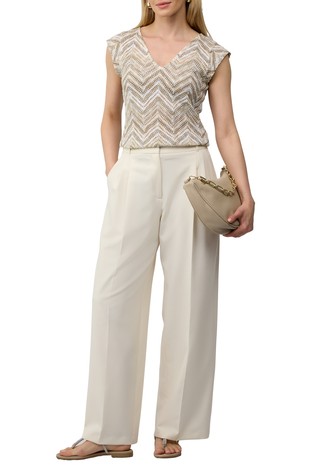 S.OLIVER Semi-transparent pattern V-neck T-shirt of knitted jersey Beige 3