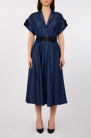 Midi srajčna obleka s pasom