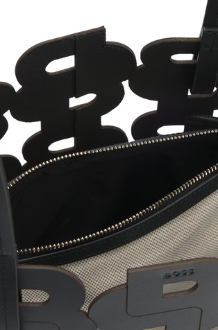 HUGO BOSS Usnjena torbica z dvojnimi B monogrami in dodatno notranjo torbico Črna - Black 3