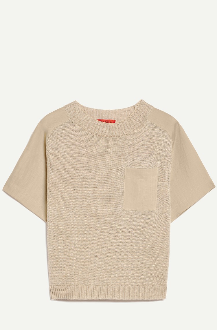 MAX&amp;CO Tricot linen blend T-shirt with contrast sleeves Sand 