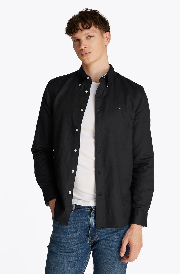 TOMMY HILFIGER Regular fit srajca iz lanene mešanice Črna - Black 