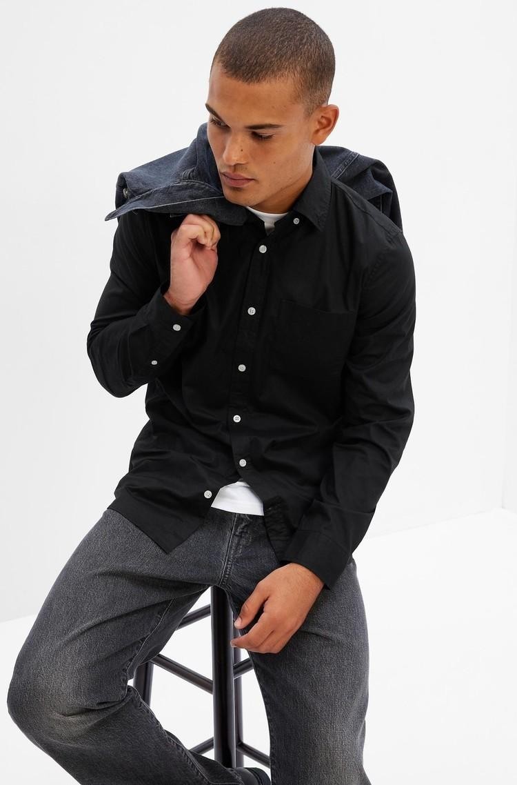 GAP Moška slim srajca z dolgimi rokavi Črna - Black 