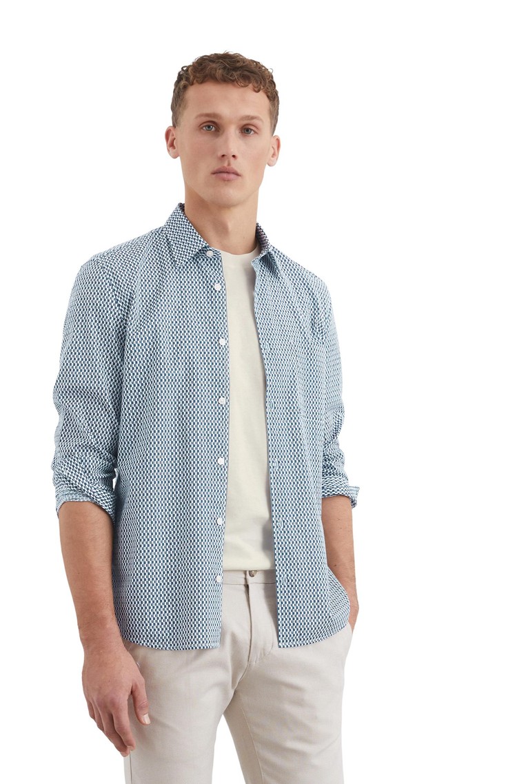 MARC O'POLO Shirt shaped with all-over print in organic cotton Multi / Iris Ink 