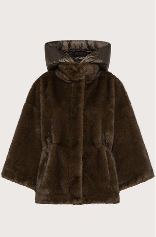 Faux fur coat with quilted hood