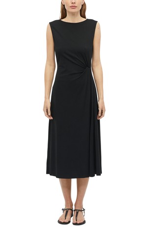 Midi dress with gathered waist