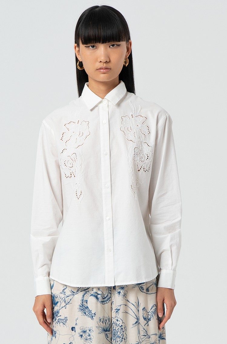 FRACOMINA Cotton shirt with perforated floral embroideries White 