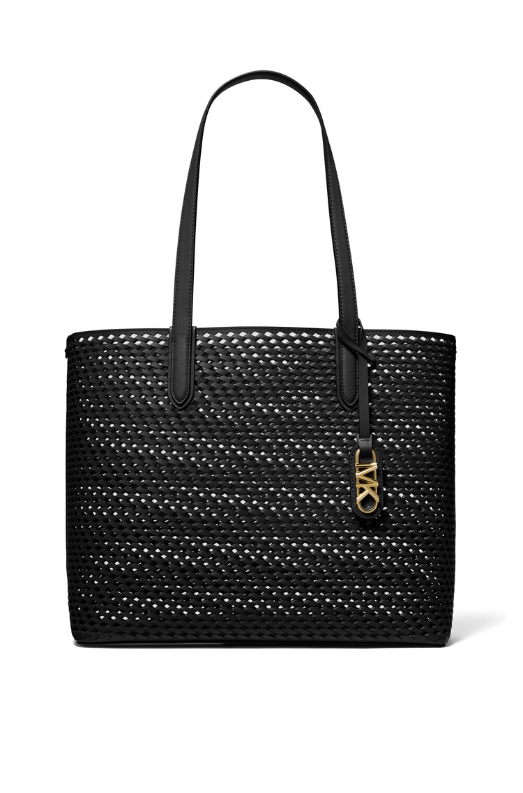 MICHAEL KORS Eliza velika usnjena tote torba s prepleteno zasnovo Črna - Black 