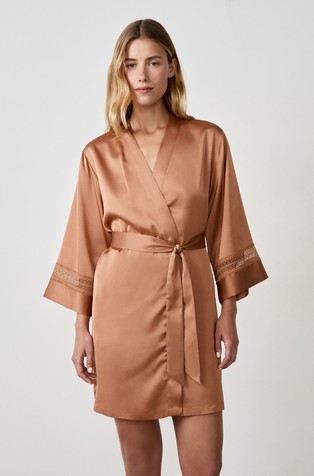 Feeling Satin Robe with Lace Details