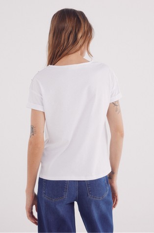 SPRINGFIELD Cotton T-shirt with decorative buttons White 2