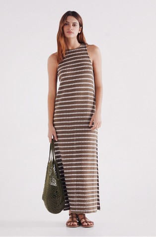 Midi knit dress with stripped pattern