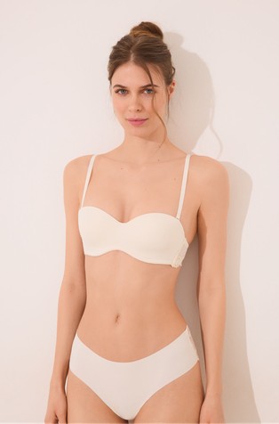 WOMEN'SECRET Modrček iz mikrofibre in čipke z zebrastim vzorcem ter odstranljivimi naramnicami Bela - Cream 5