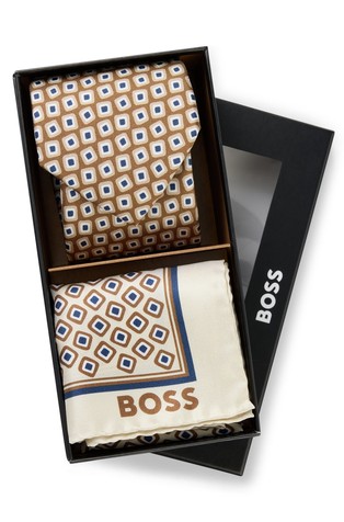 Printed silk tie and pocket square gift set