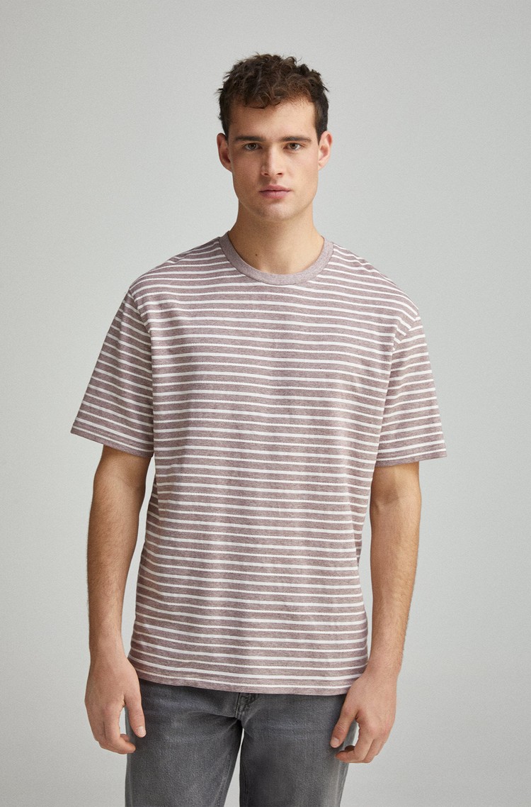 SPRINGFIELD Textured stripe T-shirt Red / White 