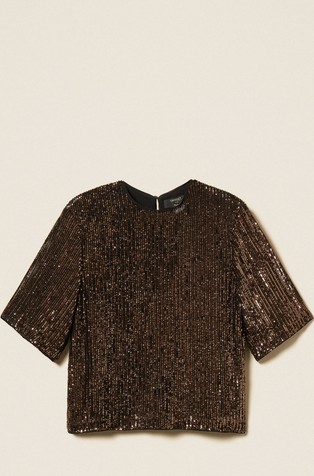 Sequin tee with 3/4 sleeves