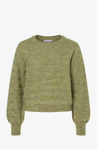 Pleten pulover z luknjičastim vzorcem