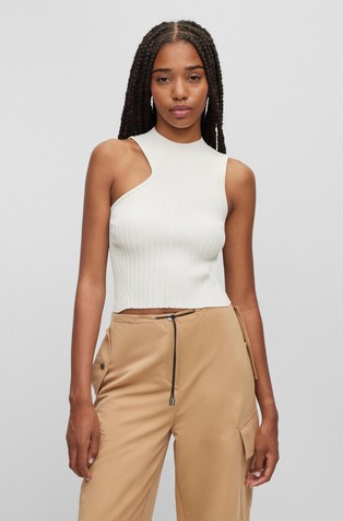 Viscose-blend ribbed-knit top with asymmetric detail