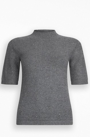 Short-sleeved sweater with micro-sequins