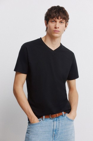 Slim fit majica z V-izrezom in kratkimi rokavi