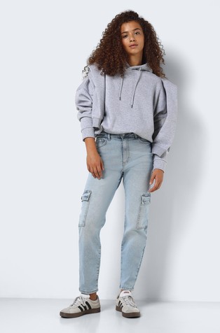 NOISY MAY NMMONI cropped cargo jeans hlače Modra - Light Blue Denim 4