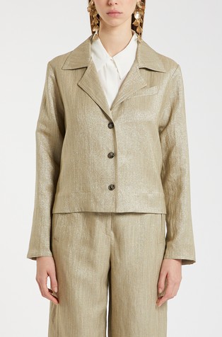 Shiny linen-blend short jacket