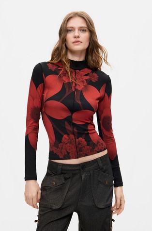 Floral print long-sleeved t-shirt