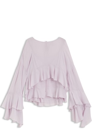 Relaxed-fit ruffled blouse in crepe Georgette seersucker