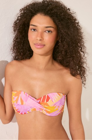 Floral print bandeau bikini top