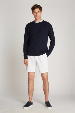 TOMMY HILFIGER Pleten pulover z vzorcem ribje kosti Modra - Dark Blue 3