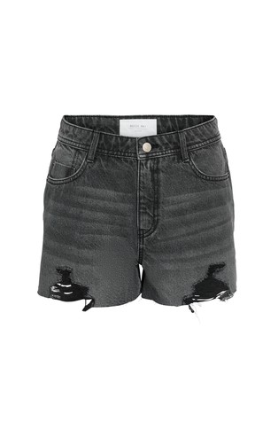 NOISY MAY NMDREW high waisted denim shorts with distressed details Black 5