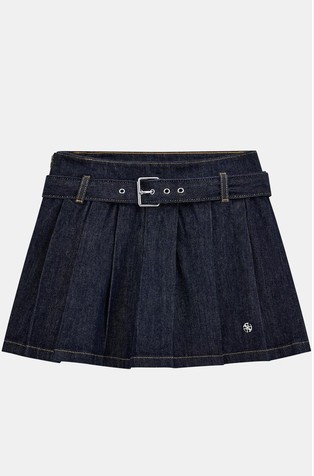 Pleated denim mini skirt