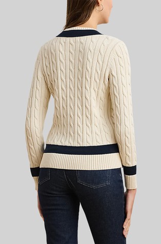RALPH LAUREN Cable-knit Cotton Cricket Sweater Mascarpone Cream / Lauren Navy 2