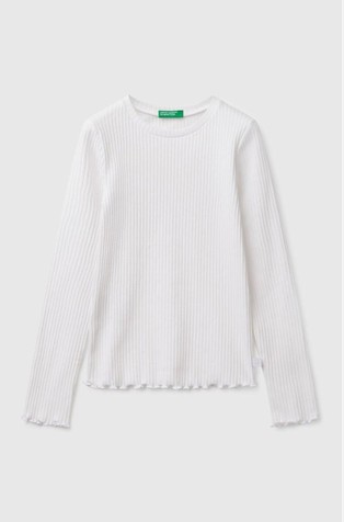 Slim fit rebrasta bombažna majica z dolgimi rokavi