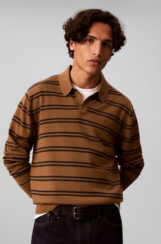 Merino Wool Striped Polo Jumper