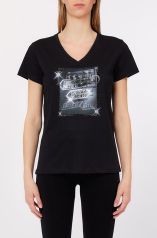 Majica s V-izrezom in logo potiskom