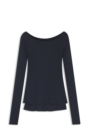 Dvoslojna majica z dolgimi rokavi iz prosojnega jerseya