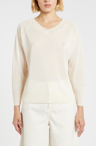 Monochrome pleten pulover z V-izrezom