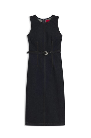 Belted dress in cotton-stretch denim