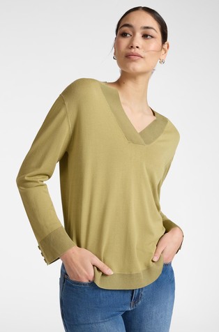 Viscose-blend knit V-neck sweater