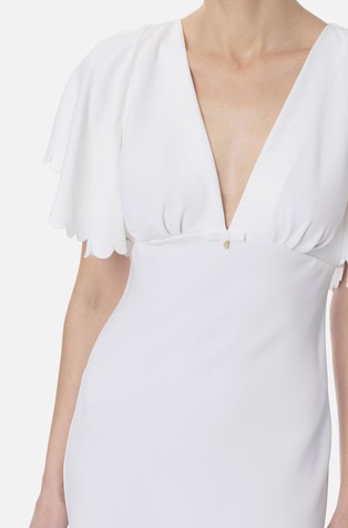 ELISABETTA FRANCHI Obleka iz viskozne mešanice z valovitimi robovi Bela - Ivory 3